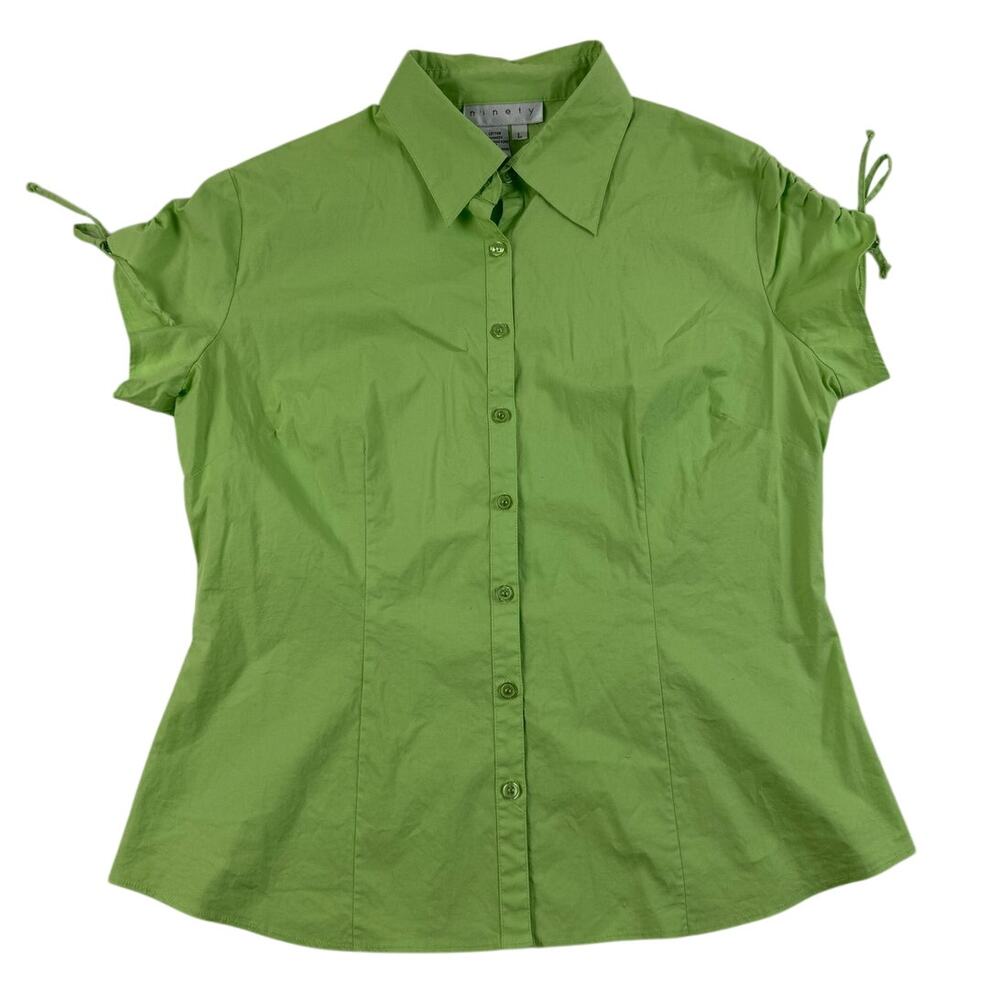 Y2K Green Slim Fit/Fitted Button Up with Cinched/String Tie Sleeves